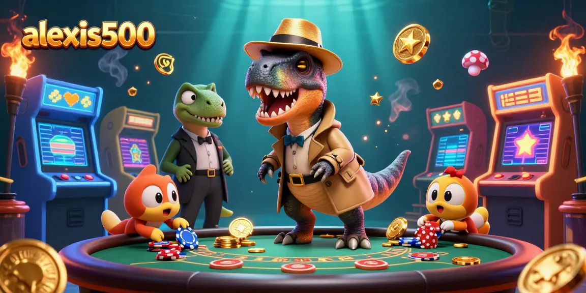 Catch the action at alexis500 with a clever velociraptor counter and bustling casino scene.
