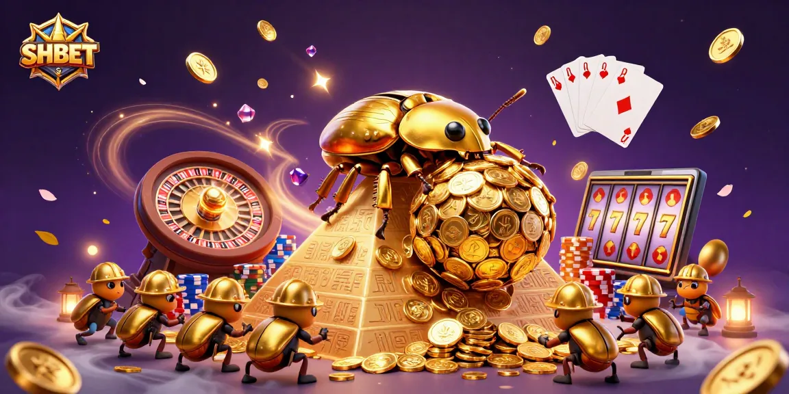 Spin to win with SHBET's golden coin beetles and vibrant casino flair!