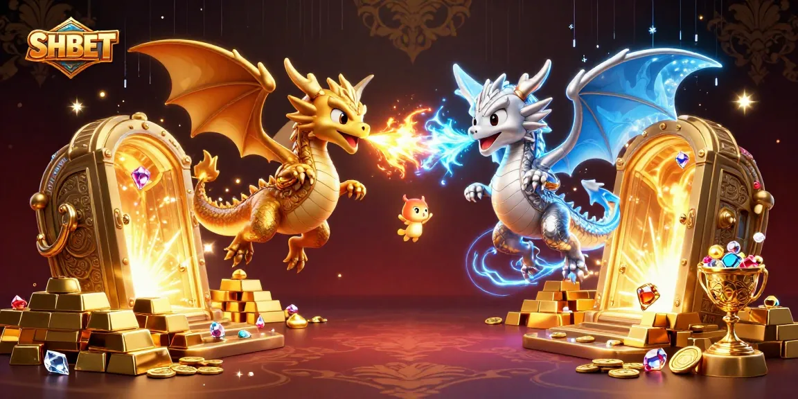 Experience the excitement of SHBET with golden dragons and treasures in a vibrant casino scene.