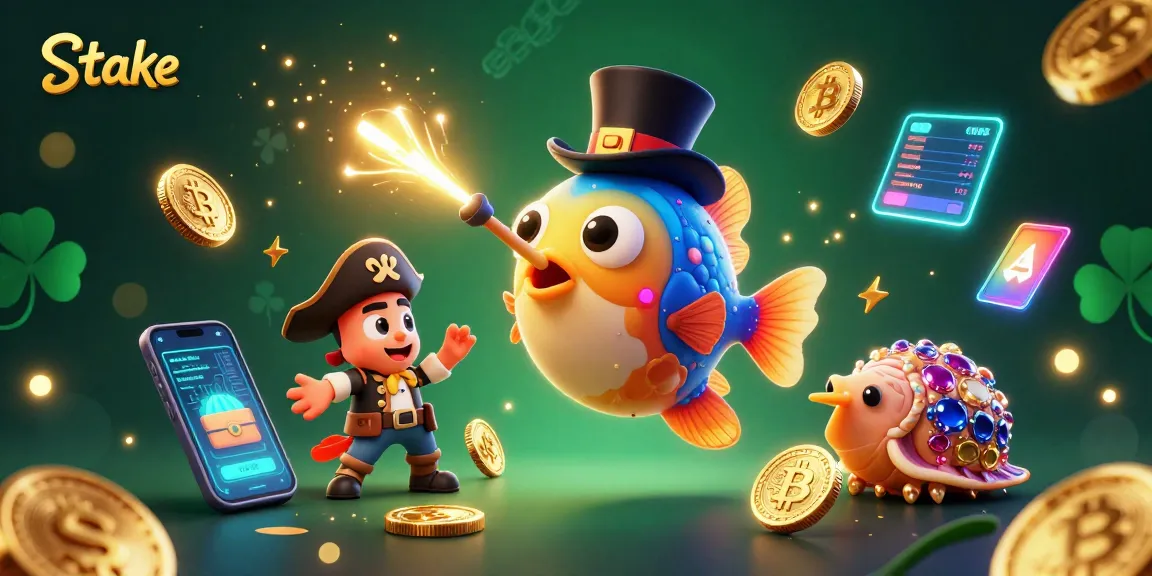 Experience the excitement at Stake with vibrant characters and striking crypto elements in this lively casino illustration.
