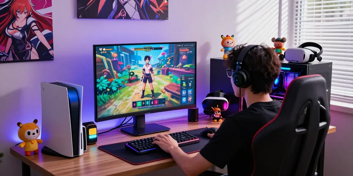Enjoying exciting hentai games in a vibrant gaming setup with anime decor.