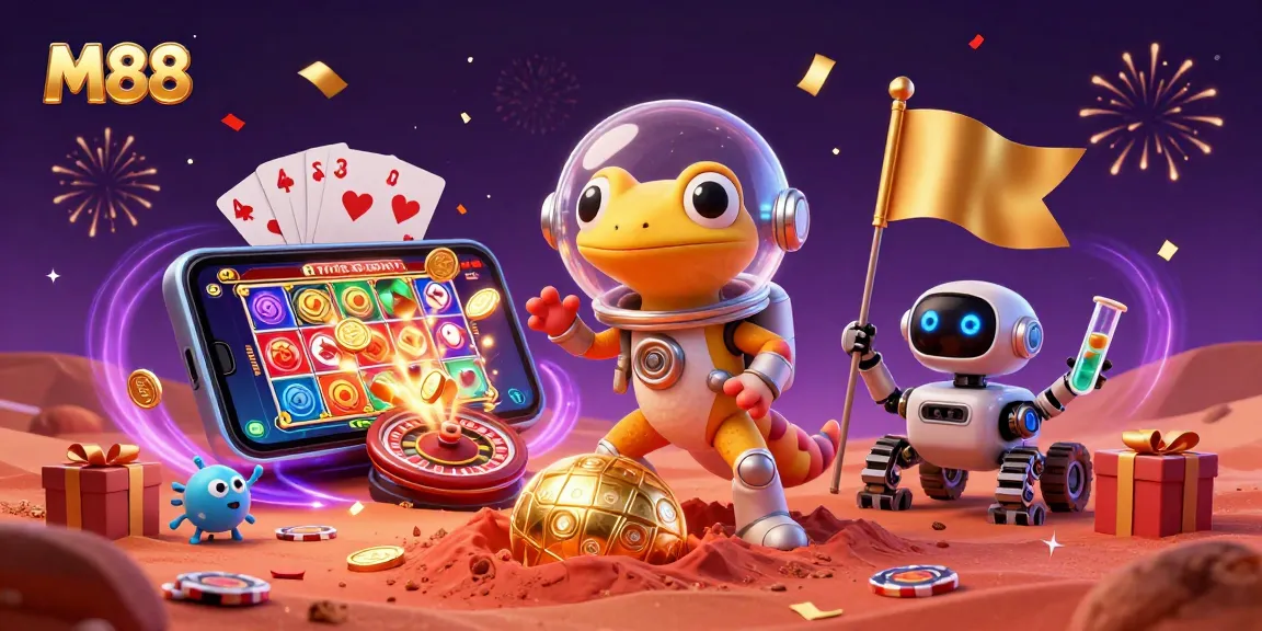M88 offers a vibrant Martian-themed casino experience with playful characters and lively gaming elements.