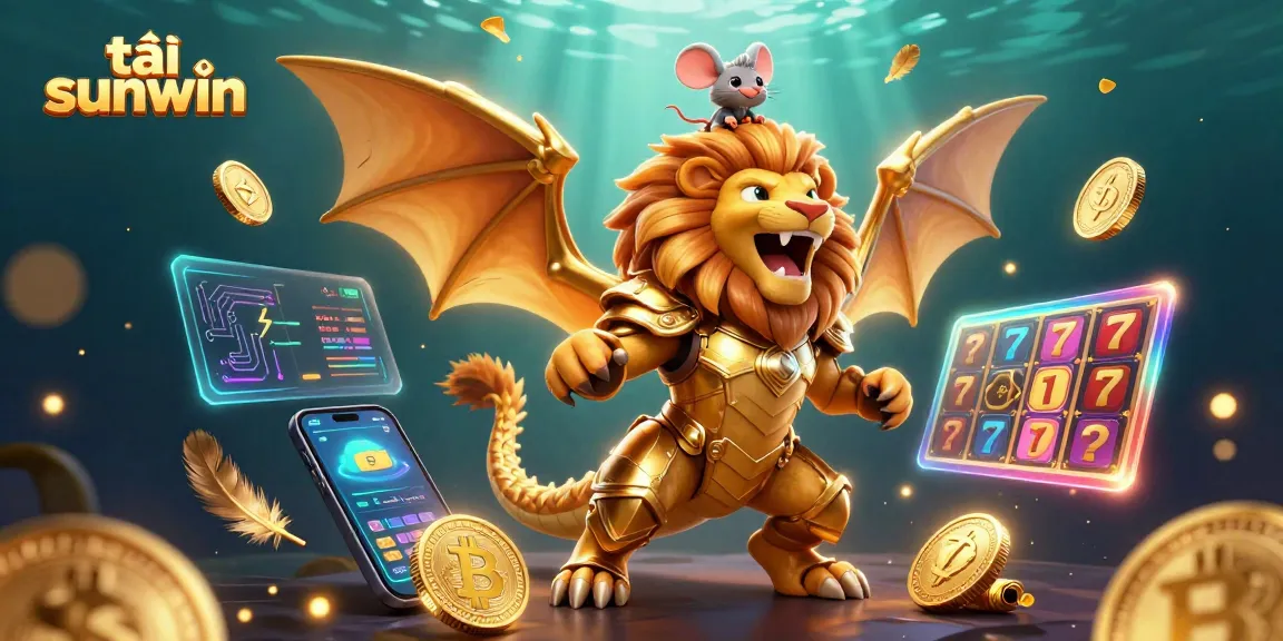 Experience the excitement of tải sunwin with a vibrant 3D casino scene featuring a chimera and gold coins.