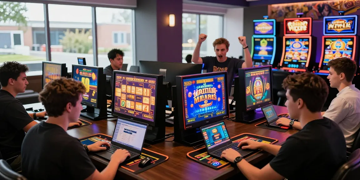 Players enjoying new online casinos on their devices in a vibrant gaming lounge.