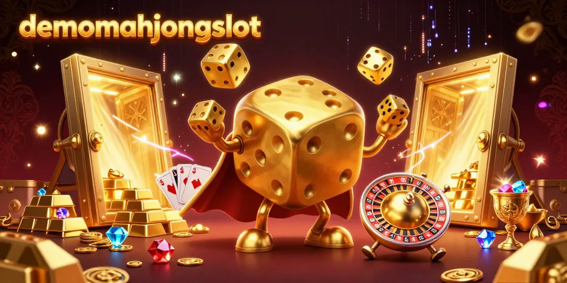 Experience excitement with demomahjongslot, featuring vibrant characters and gems in a detailed casino scene.