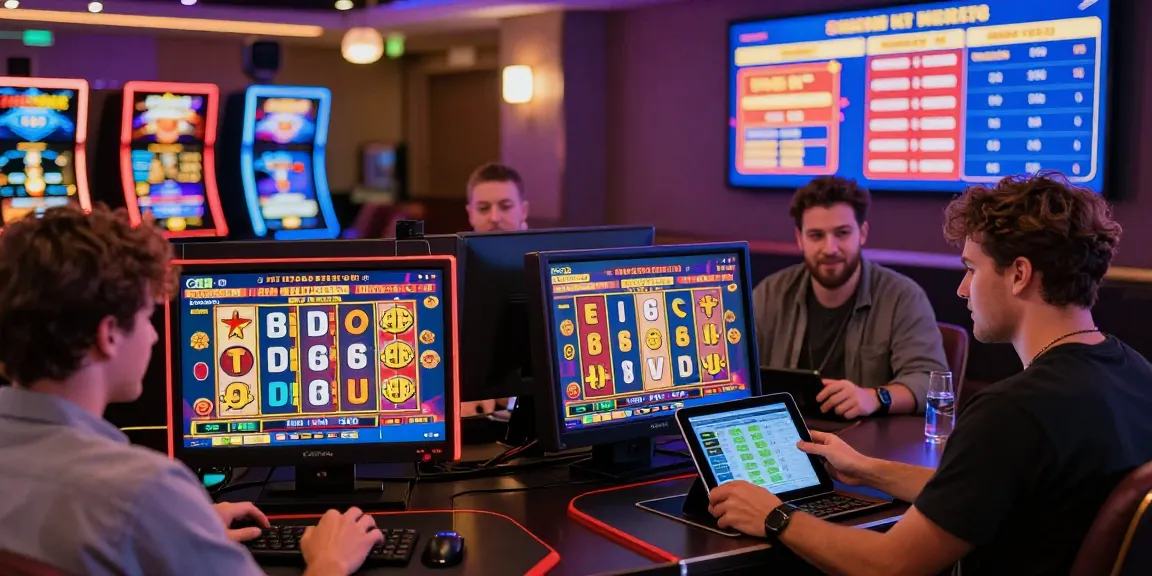 Players engaging with new online slot sites on various devices, showcasing vibrant graphics and user-friendly designs.