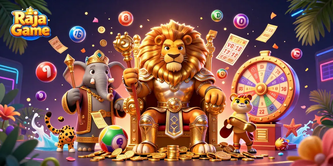 Win exciting rewards with Raja Game in this dynamic lottery and gaming illustration.