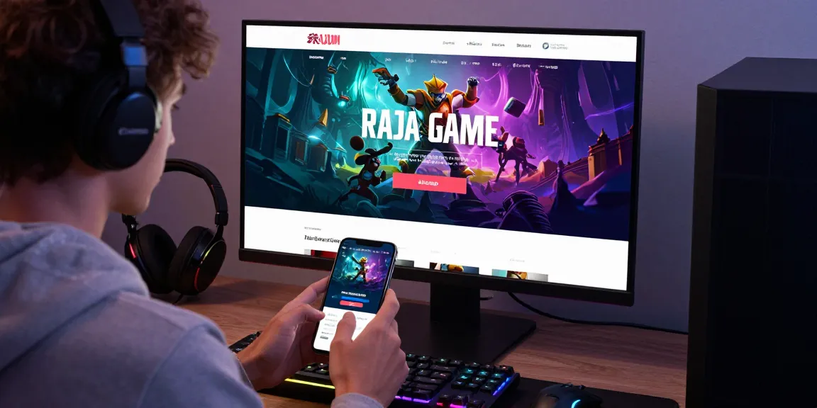 Raja Game login screen displayed on smartphone, vibrant gaming setup