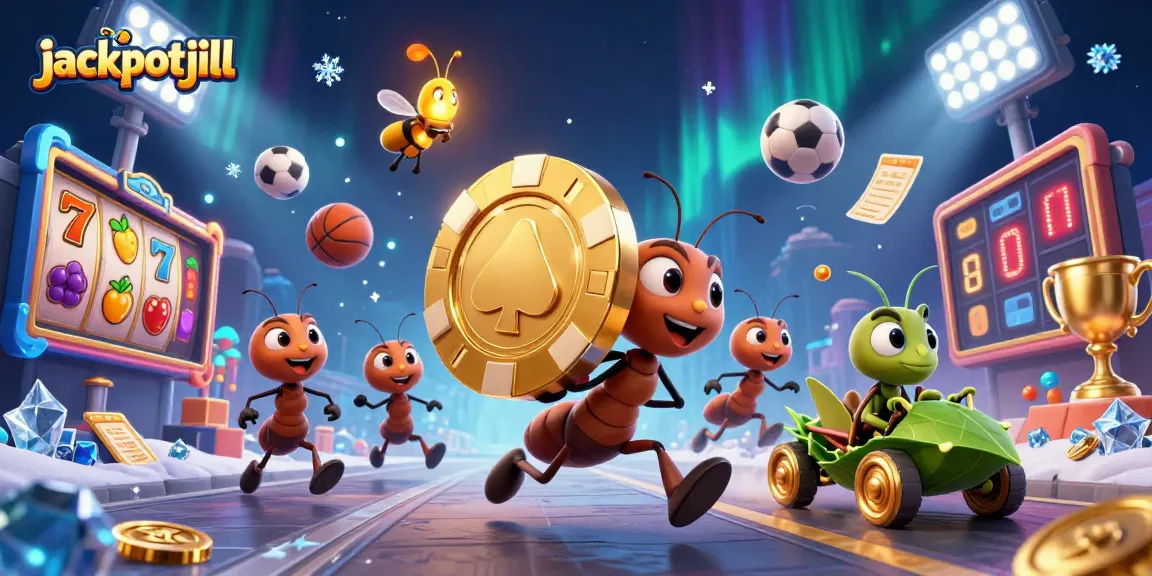 Watch jackpotjill's team of ants pulling off a heist with golden poker chips against vivid casino backgrounds.